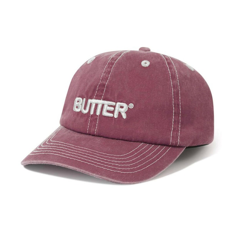 Butter Goods – Rounded Logo 6 Panel Cap Washed Burgundy