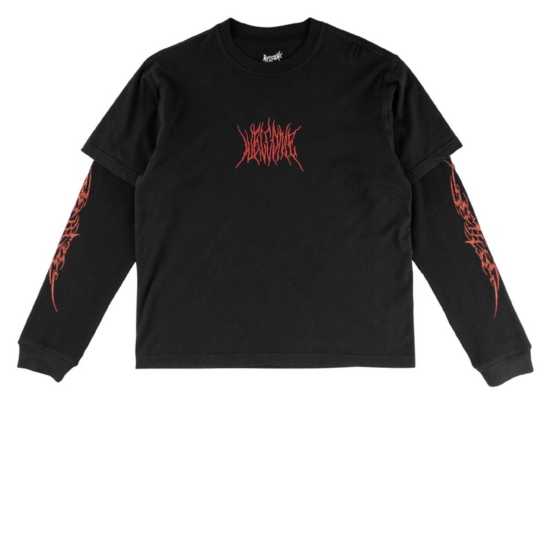 Welcome Caste Layered Long Sleeve Knit T-Shirt – Black/Red
 CCS