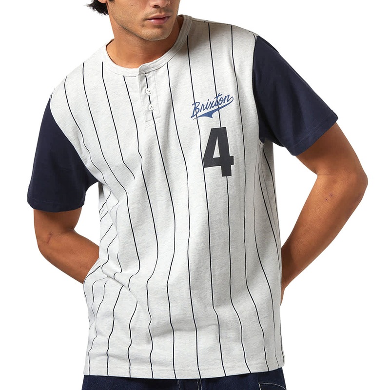 Brixton The League Baseball T-Shirt – Heather Grey Ash/Washed Navy
 CCS