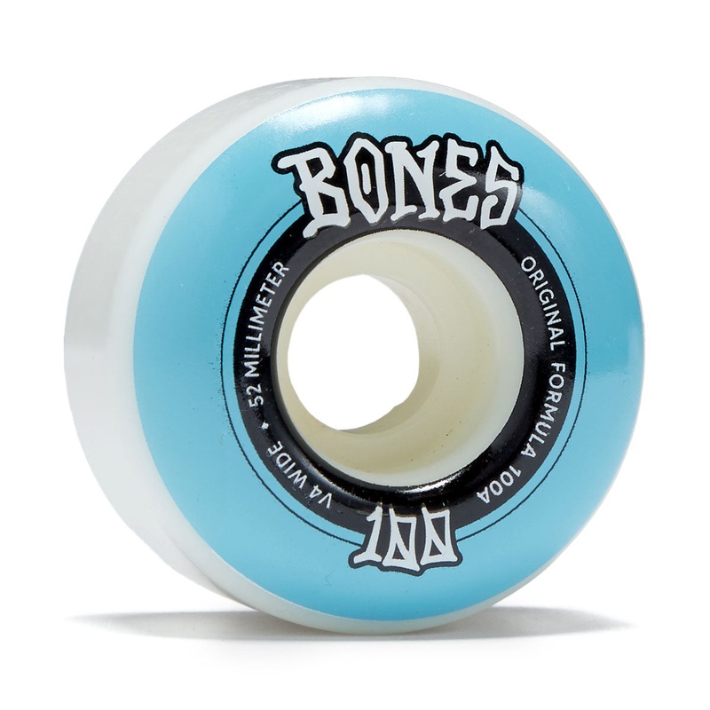 Bones 100s Wides 100a V4 Wide Skateboard Wheels – White – 52mm
 CCS