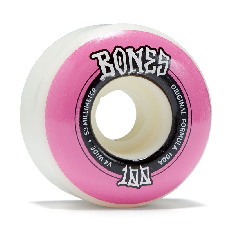 Bones 100s Wides 100a V4 Wide Skateboard Wheels – White – 53mm
 CCS