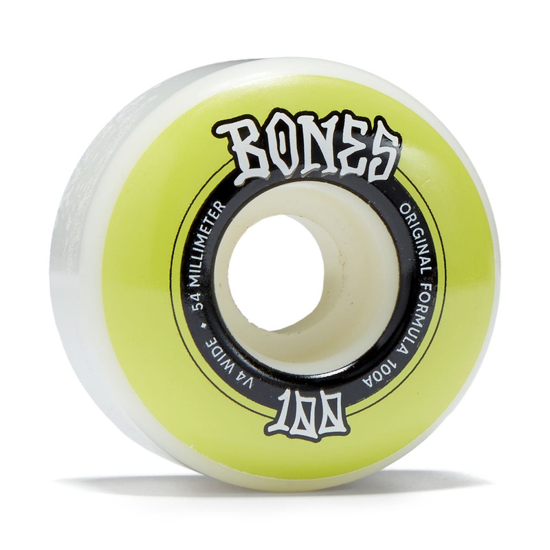 Bones 100s Wides 100a V4 Wide Skateboard Wheels – White – 54mm
 CCS
