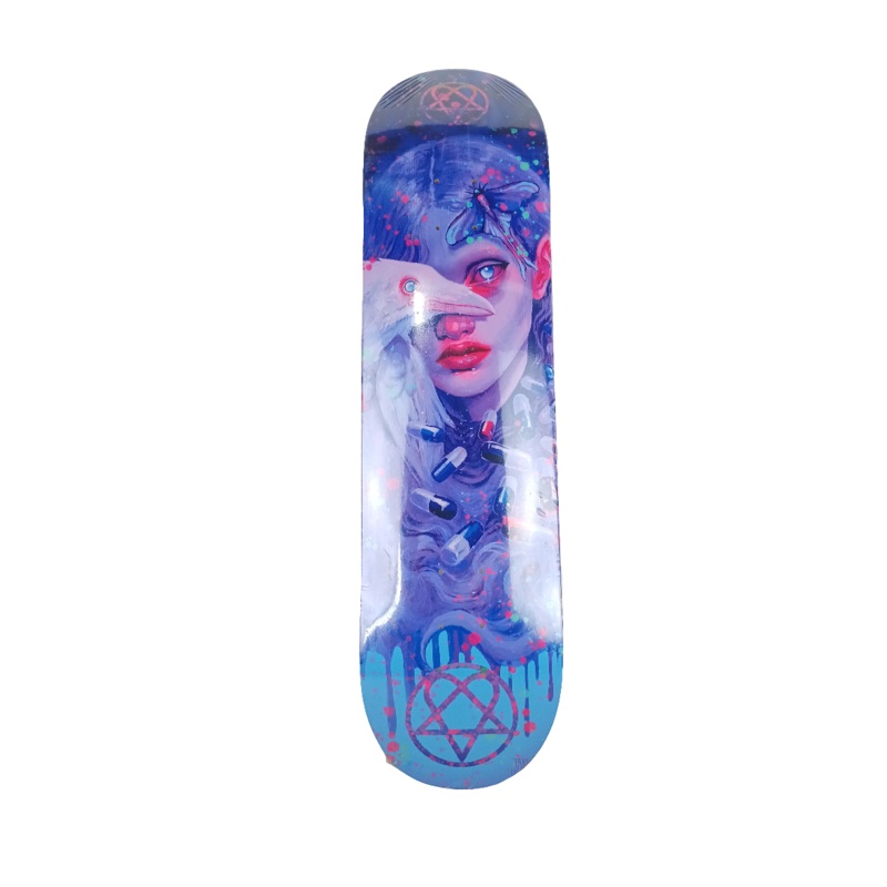 BAM Girl Pills Heartagram Graphic Blue Purple Pink Size 8.25 Skateboard Deck