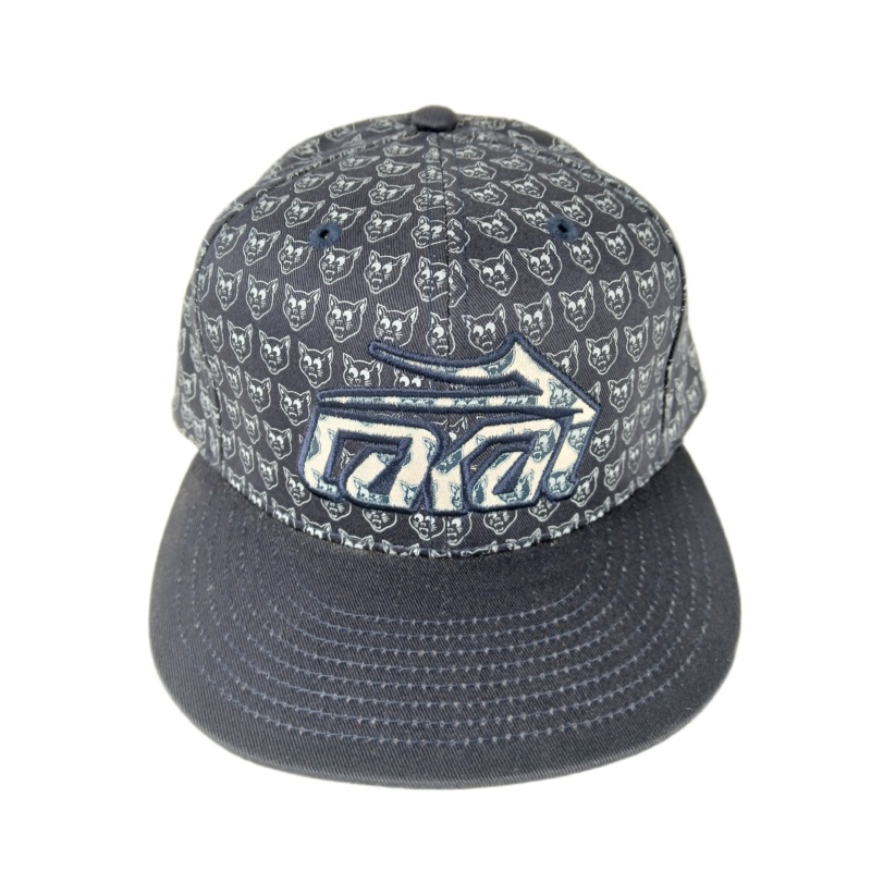 Lakai Rick Howard Black Cat Blue White Navy All Over Print Black Gold White Back Cat Print Size 7 1/4 Vintage Lakai Fitted Sample Hat