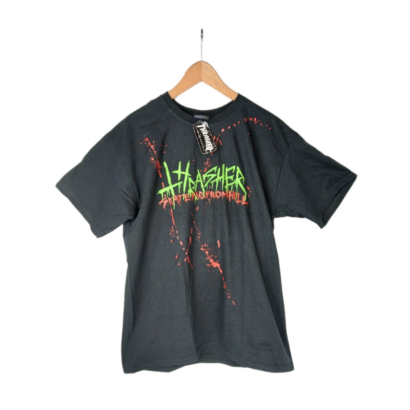 Thrasher Skate Mag From Hell Splatter Black Green Red Size L S/s Vintage Shirt