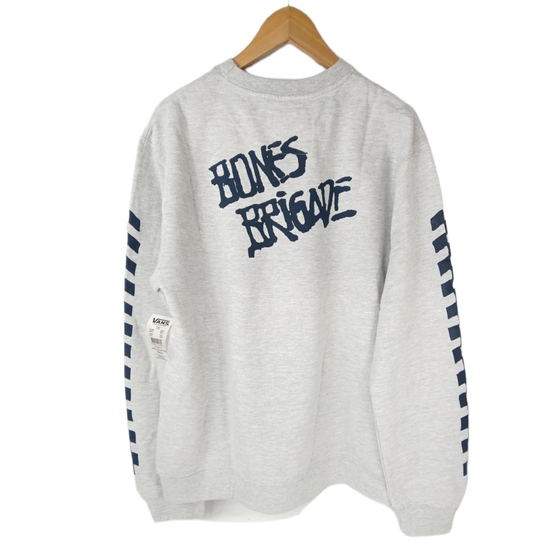 Vans Bones Brigade Front Back Logo Print Heather Grey Navy Size Medium L/s Vintage Crew Neck Sweatshirt